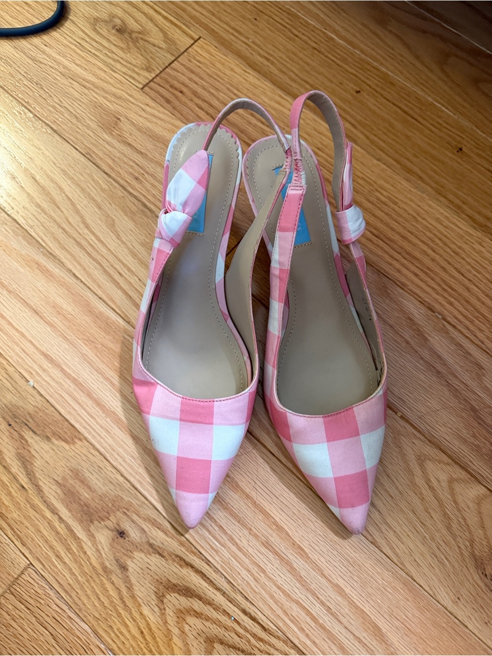 Draper James Pink and White Gingham Pointed Slingback Heels